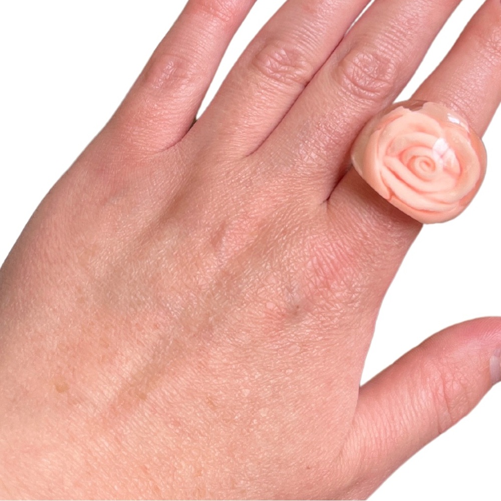 Clear Resin Pink Rose Ring